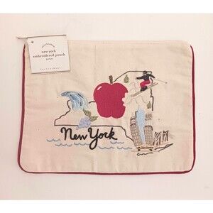 NWT Pottery Barn Embroidered New York State Canvas Pouch Bag 10X8
